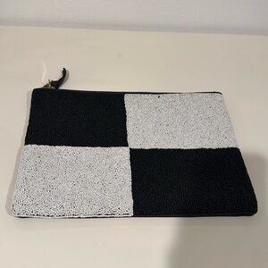 Clare V Black and White Beaded Checkerboard Clutch